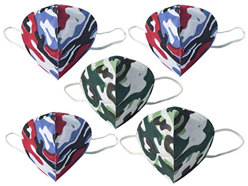 Premium N95 Anti-Pollution Face Mask - Washable & Reusable with Adjustable Nose Pin - Camouflage Print - Pack of 5 - Ideal for Outdoor Activities, Construction Work, and Air Pollution Protection