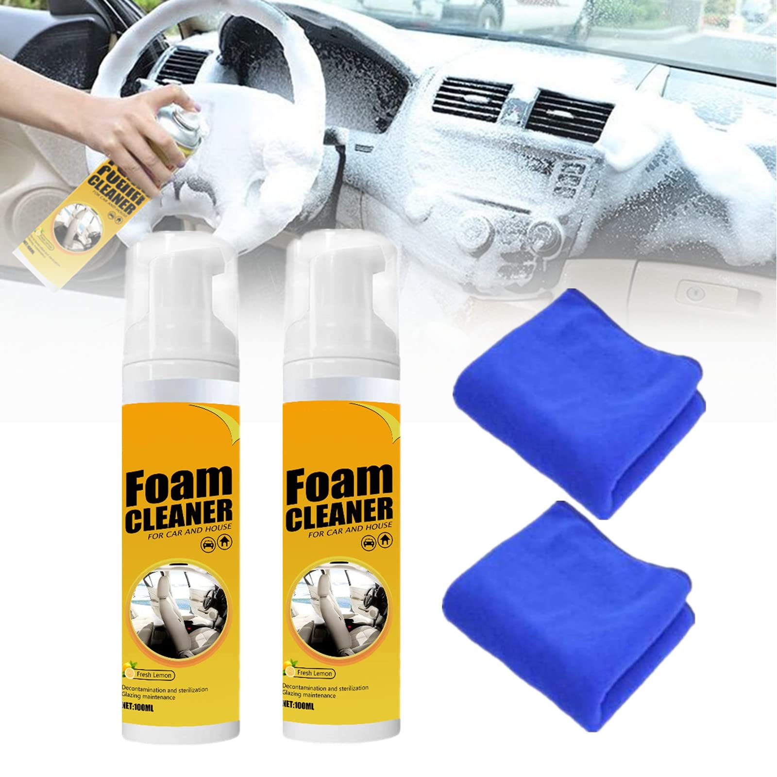 JGHGO Warmtint Powerful Foam Cleaner - Stain Removal Kit with Rinse-Free Multipurpose Foam Cleaner & Matching Towels (2Pcs) - Perfect for Car Detailing, Home Cleaning & Pet Stain Removal