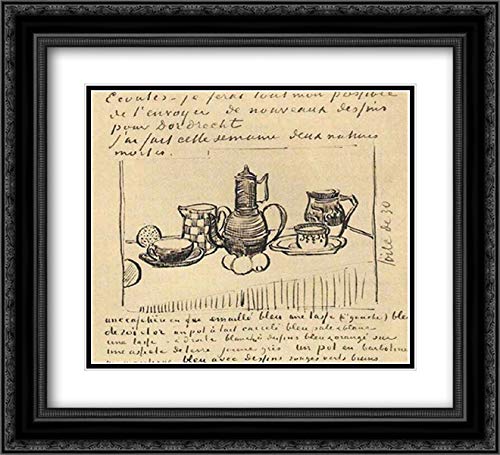 Vincent van Gogh Still Life With Coffee Pot - 22x20 Black Ornate Framed Art Print with Double Matting | Museum Quality Wall Decor for Living Room, Bedroom & Office