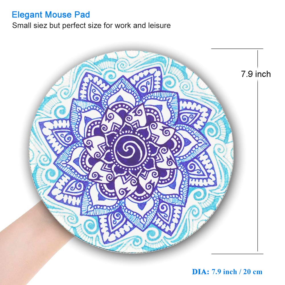 BOSOBO Round Mandala Mouse Pad - Non-Slip Rubber Floral Design with Stitched Edge, 7.9 x 7.9 Inch Cute Circular Mouse Mat for Girls & Women | Perfect for Office, Gaming & Home Computer Use