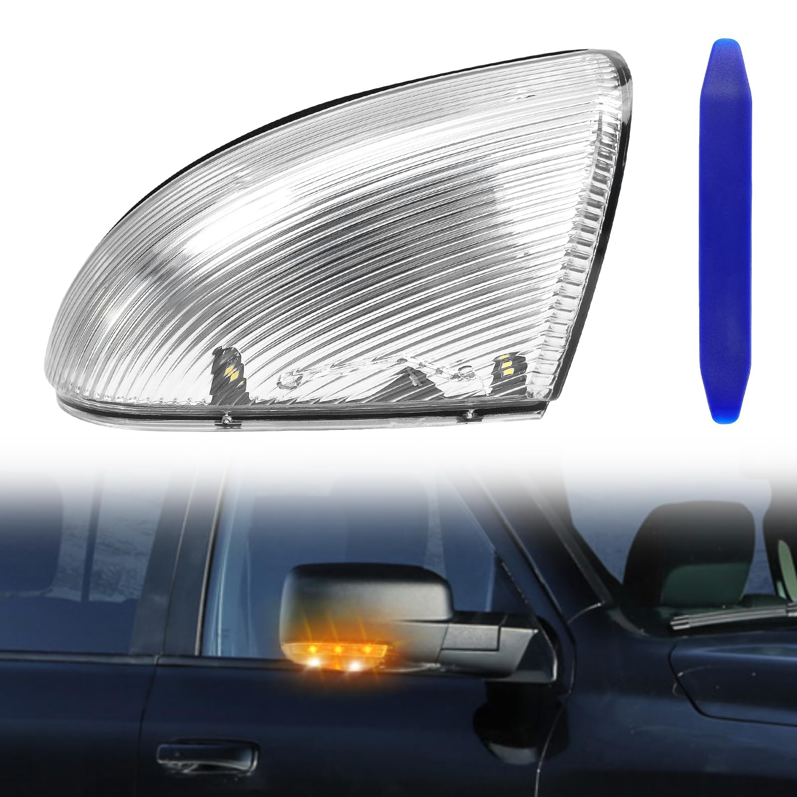 2009-2018 Dodge Ram 1500/2500 LED Puddle Light & Turn Signal Light - Right Passenger Side (Amber+White) | 68064948AA Replacement | Enhanced Night Visibility & Safety for Parking & Off-Road Driving