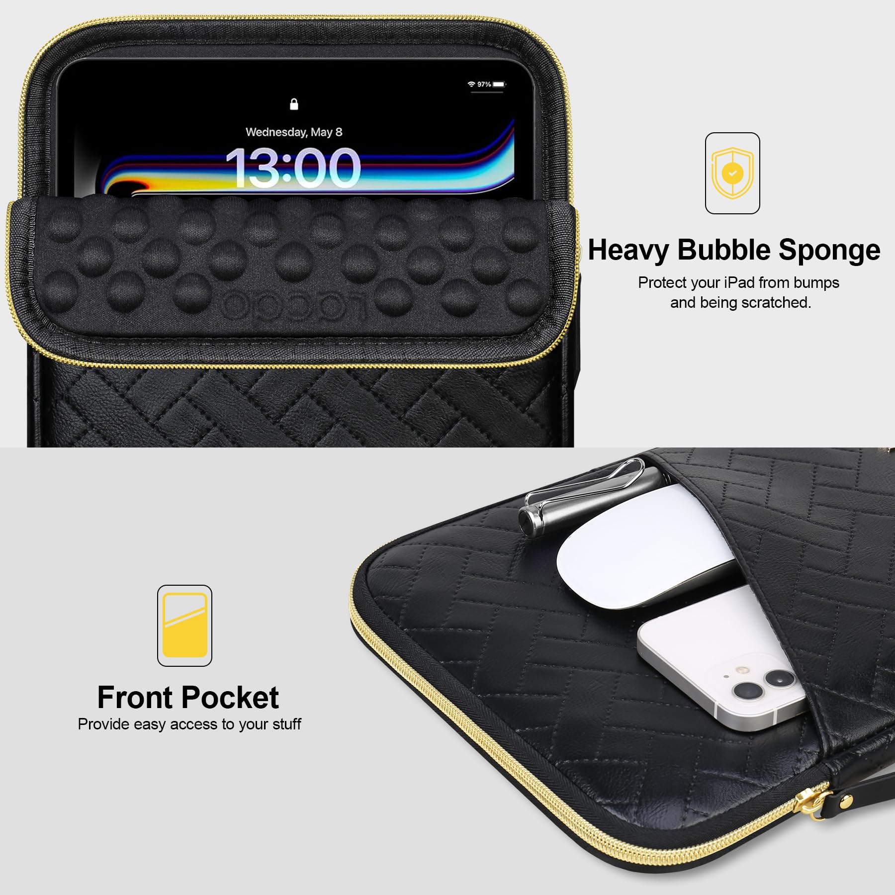 Lacdo 11 Inch Tablet Sleeve Case - Compatible with iPad Pro M4/Air M3 M2/A16, 10.9