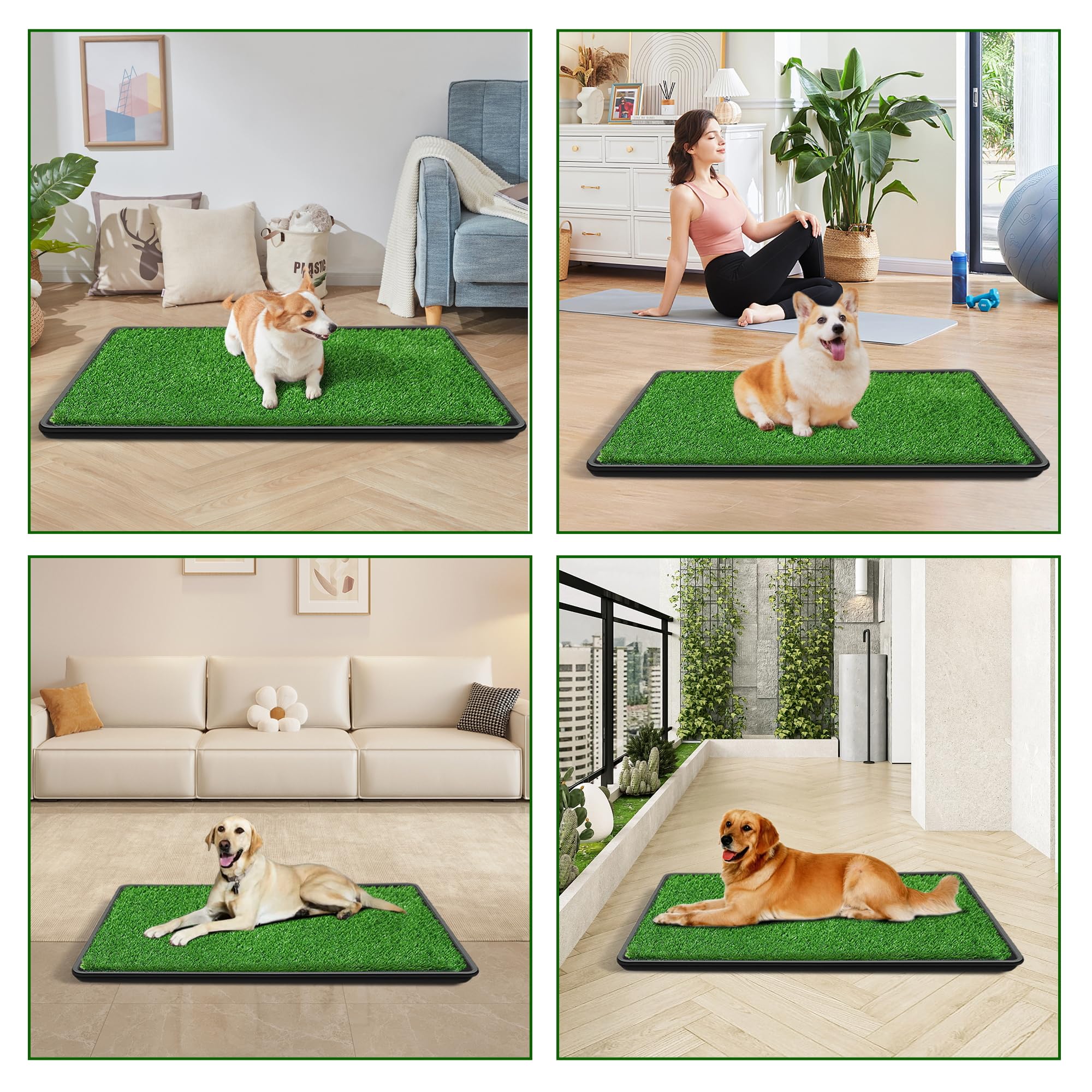 35 x 24 Inch Dog Grass Pad with Tray - Indoor/Outdoor Pet Potty Training Mat, Realistic Fake Grass for Puppies & Small Dogs - Perfect for Apartments, Balconies & Travel Use