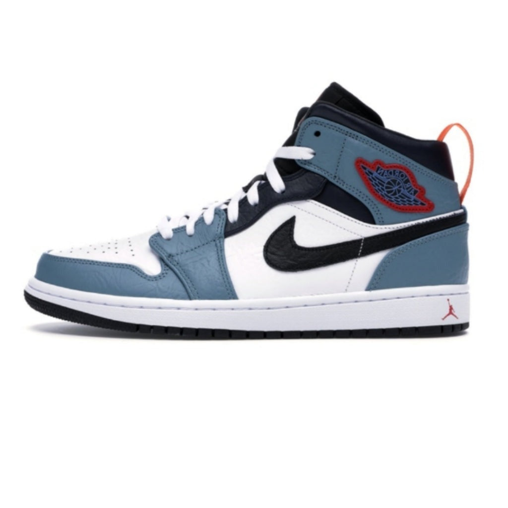 Air Jordan 1 Mid Fearless Facetasm Sneakers - White/Black/Celestial Teal/Dark Obsidian Basketball Shoes for Men | Streetwear Fashion & Casual Wear