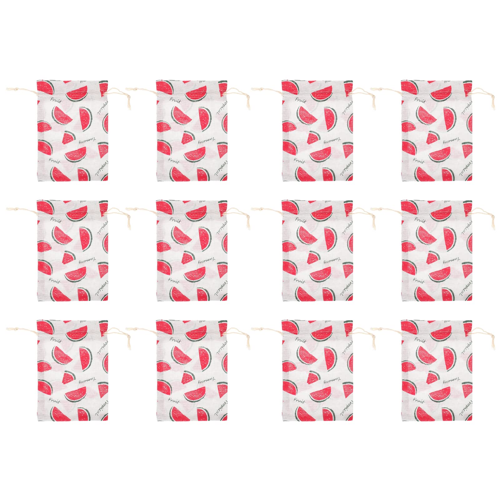 Jojofuny 12Pcs Natural Burlap Drawstring Gift Bags - Watermelon Pattern Linen Pouches for Wedding Favors, Party Giveaways, Cosmetic Samples & Small Gifts | Perfect for Bridal Showers, Baby Showers, Birthday Parties and Corporate Events