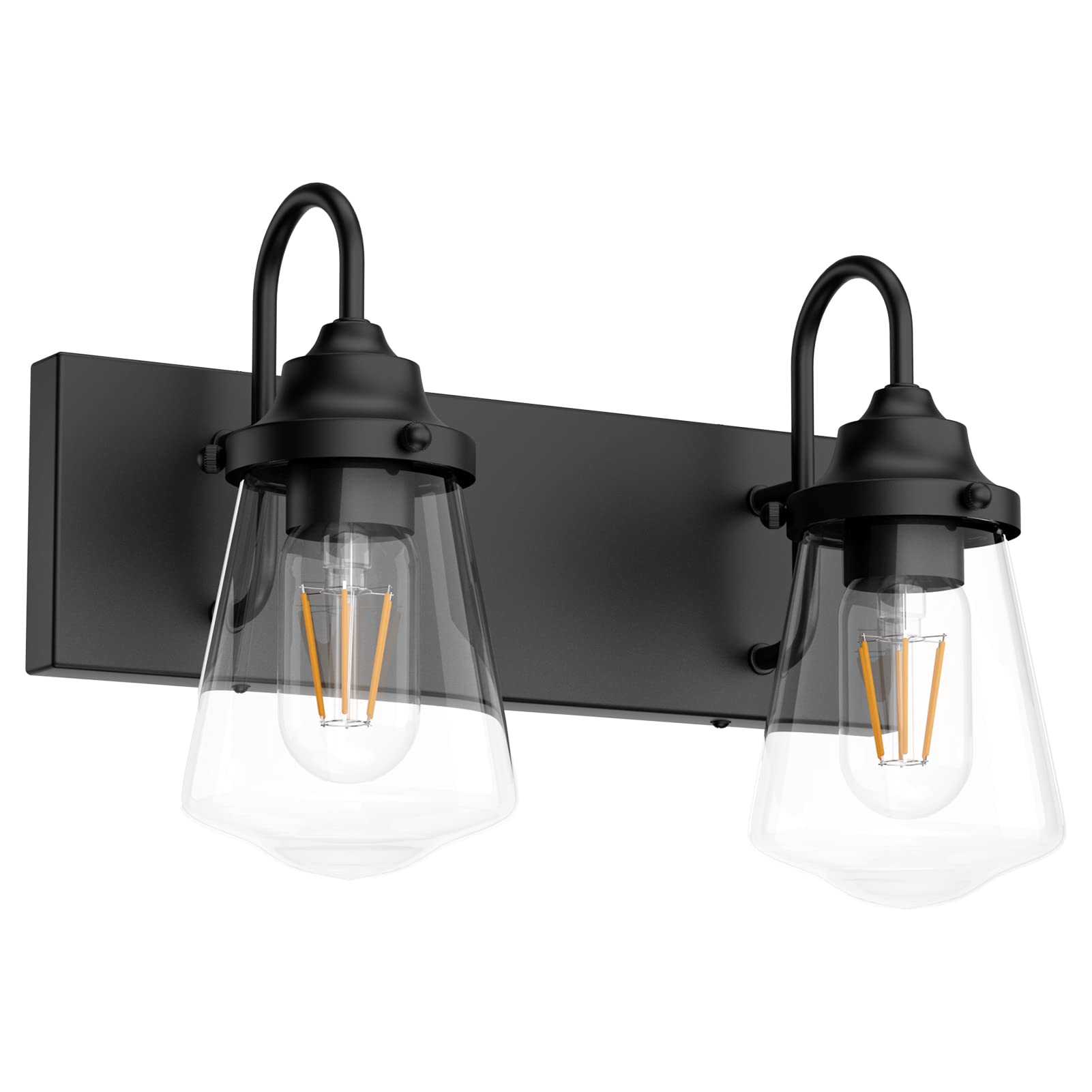 Aipsun Black Vanity Light - 2 Lights Farmhouse Bathroom Mirror Fixture with Clear Glass Shade (No Bulb) for Modern Bathrooms