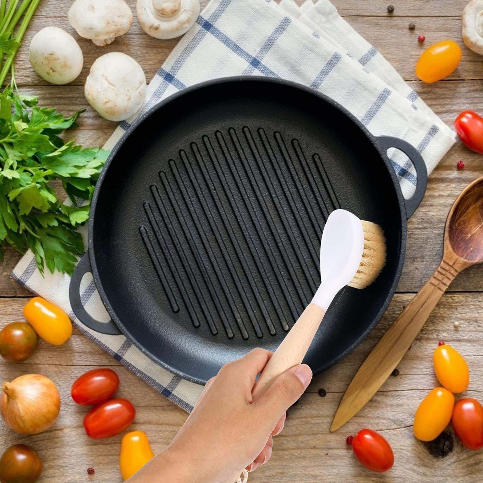 Premium Hemoton Wooden Cooking Utensils Set - 15-Piece Nonstick Cookware & Kitchen Brush Collection with Sink Cleaner - Ideal for Wok, Pan Cleaning & Household Kitchen Use