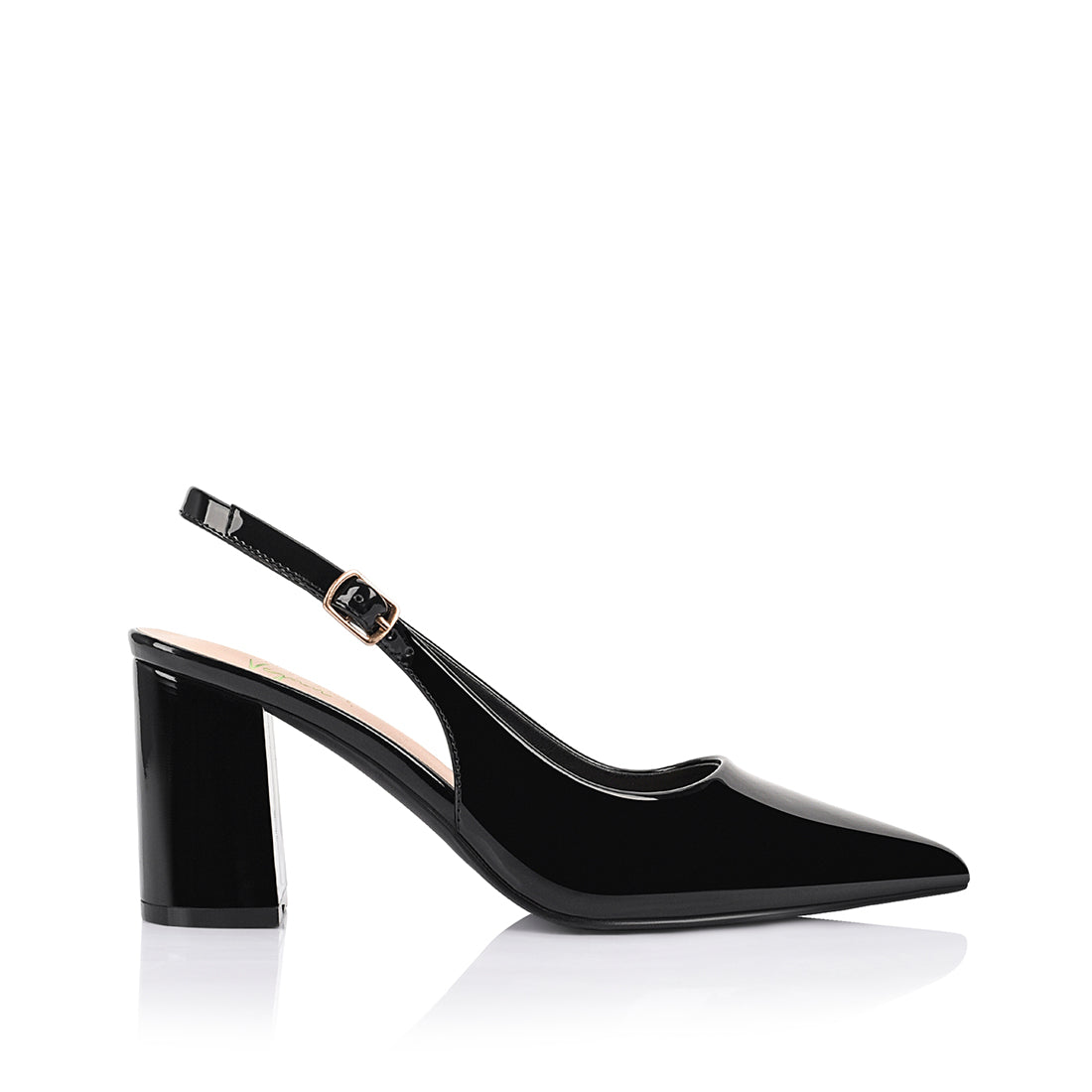 Elio Women's Slingback Block Heel Sandals - Black Patent Leather Dress Shoes for Wedding, Party & Office Wear
