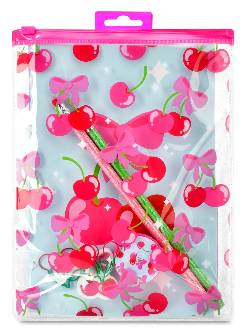 Cheerful Cherries Stationery Set - Cute Cherry-Themed Notebook, Pens & Stickers for Journaling, School & Office Supplies | Perfect Gift for Students & Stationery Lovers