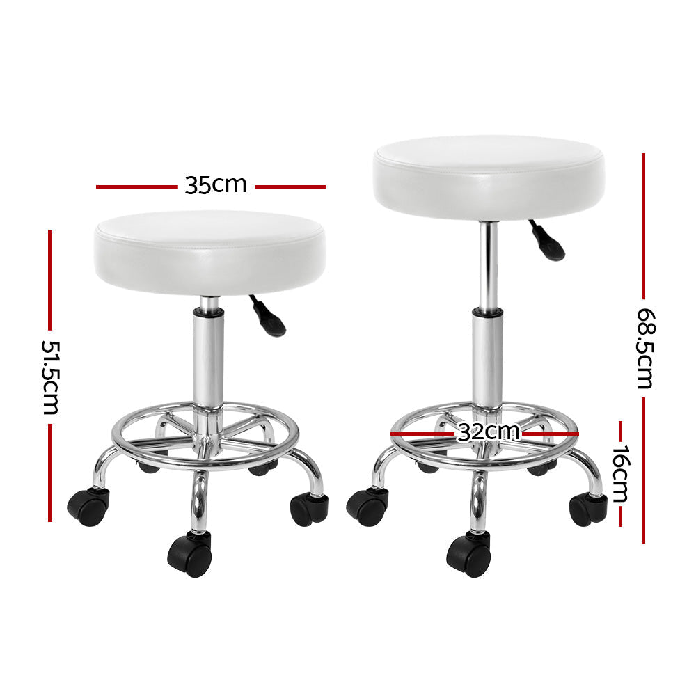 2X Hydraulic Swivel Salon Stools - Adjustable Height Round Barber Hair Stool for Salon, Spa & Home Use - White