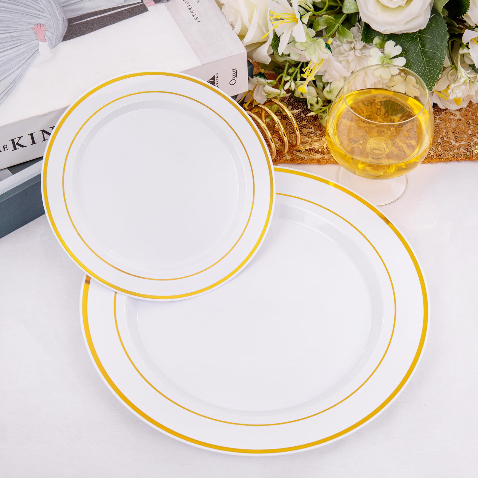 200 Pcs Gold Plastic Party Plates - Disposable Elegant Dinner & Dessert Plates Set (100 Dinner Plates + 100 Dessert Plates) for Wedding, Birthday, Holiday & Special Events - Perfect for Catering, Banquets & Home Celebrations