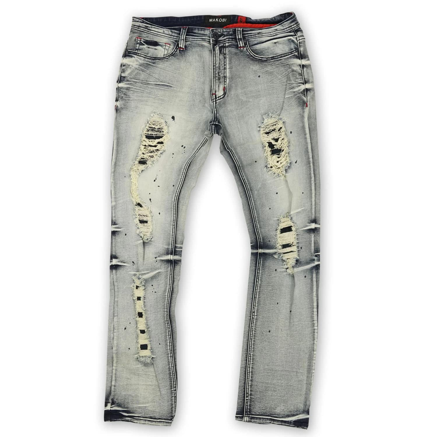 Makobi Dark Wash Bondi Shredded Jeans for Women - Distressed Skinny Ripped Denim Pants - Perfect for Casual Outfits, Streetwear & Night Out