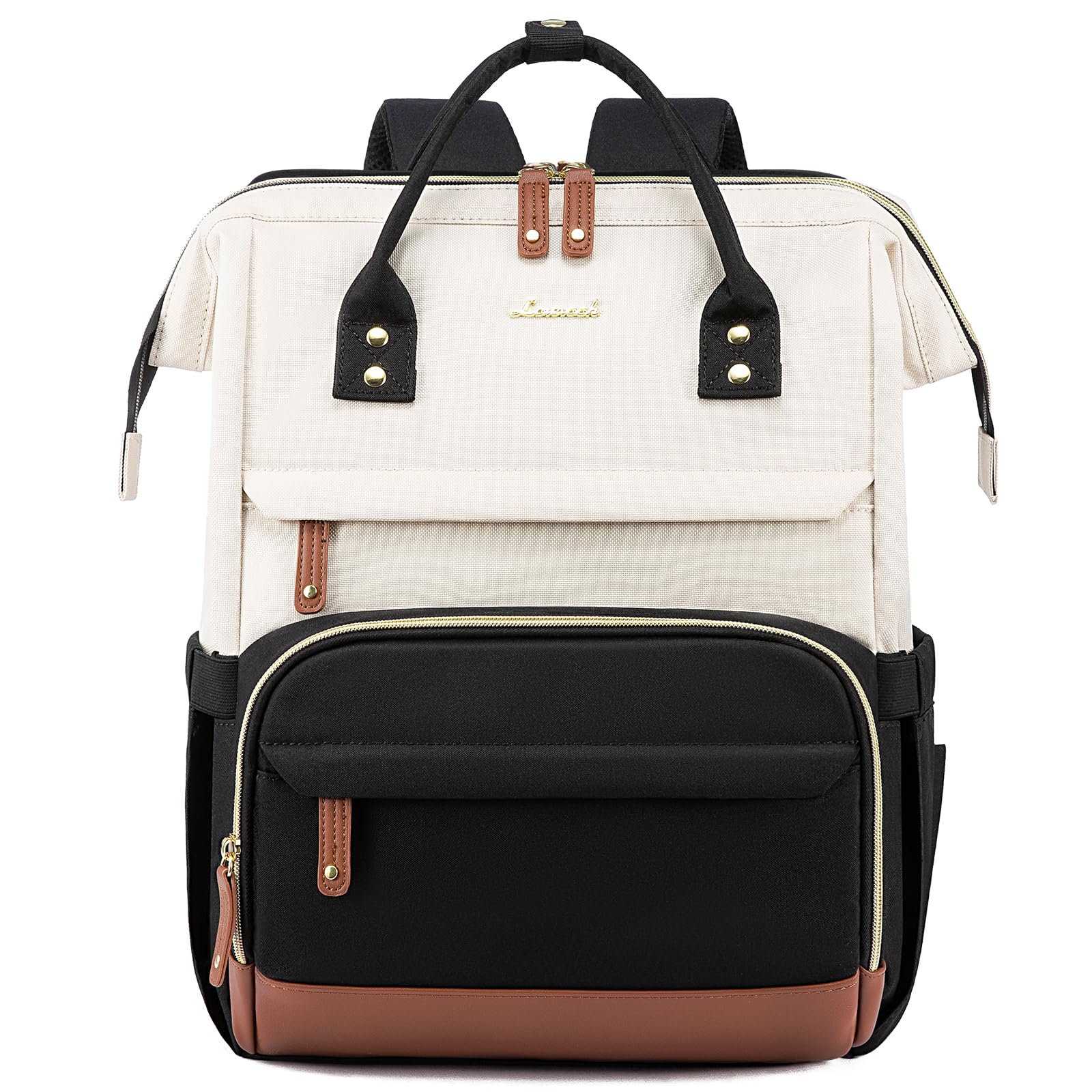 LOVEVOOK 15.6 Inch Laptop Backpack for Women & Men - Water Resistant USB Charging Daypack for Nursing, Business Travel & Work - Lightweight Wide Opening Backpack in Beige, Black & Brown | Perfect for Commuting, College Students & Daily Office Use