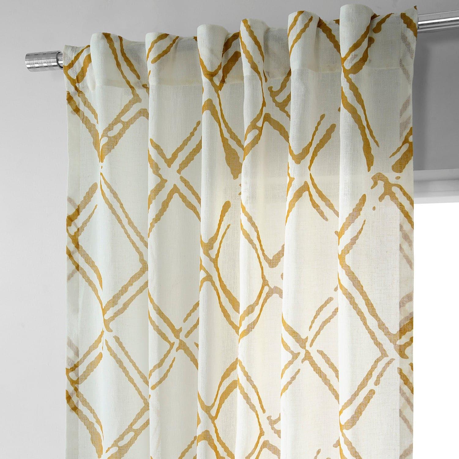 Normandy Gold Geometric Printed Sheer Curtains for Living Room & Bedroom - Elegant Window Treatment for Home Decor