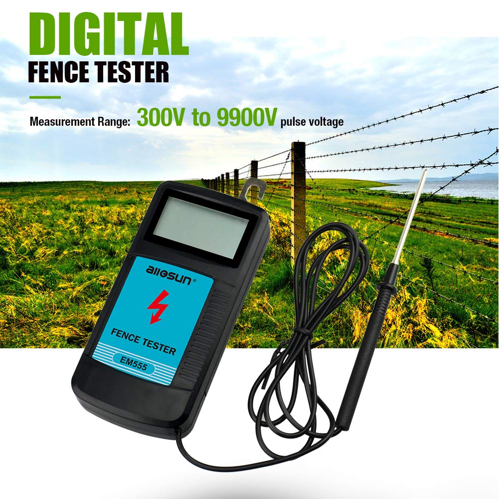 ALLOSUN Digital Electric Fence Voltage Tester - High Precision 9.9kV Fault Finder with LED Display (Blue, Model EM555) - Perfect for Farm Fencing, Livestock Protection & Perimeter Security