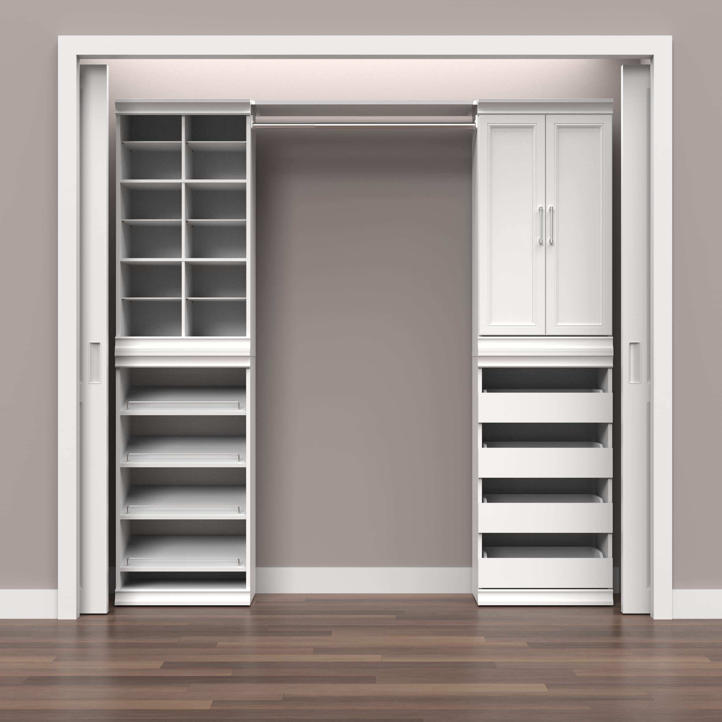 ClosetMaid Modular Storage Angled Shelves - Adjustable Wood Closet Organizer with Stackable Design, Full Backer & Decorative Trim - White Shoe Shelf Unit for Bedroom, Closet, Entryway Organization