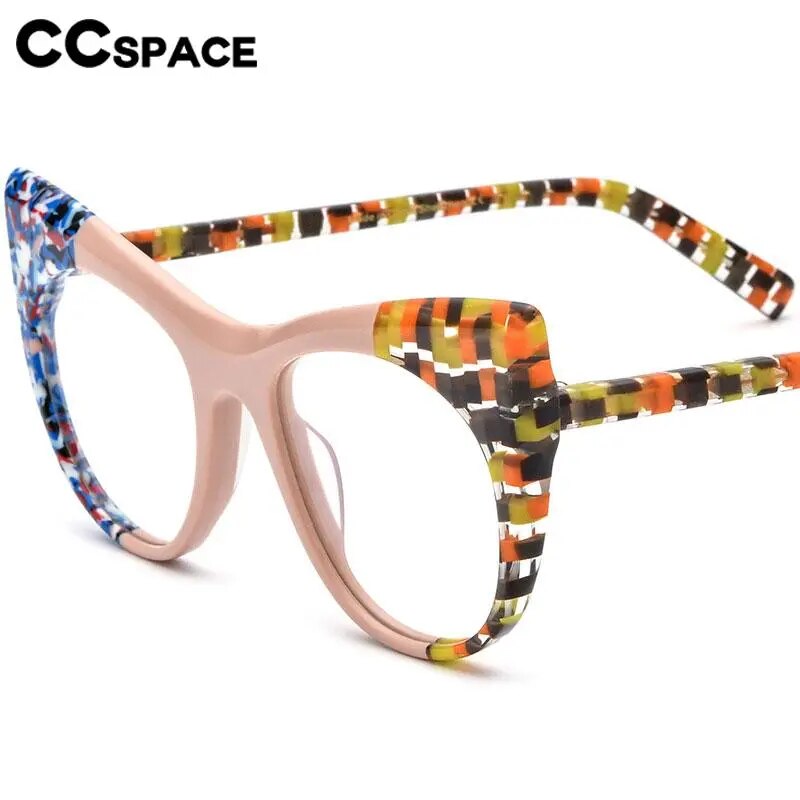 CCspace Unisex Full Rim Round Cat Eye Acetate Eyeglasses Frame 56923 - Stylish Retro Glasses for Men & Women, Perfect for Reading, Fashion Accessories, and Daily Wear