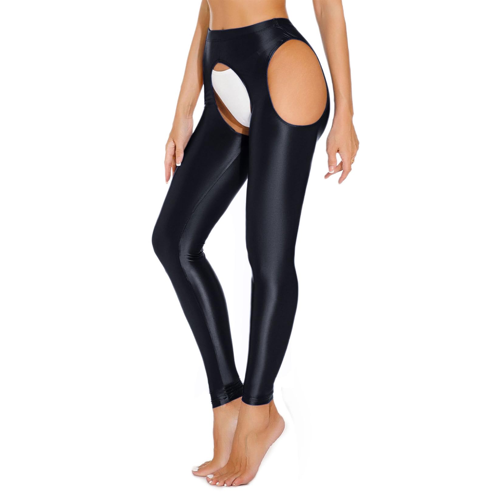 Sexy Crotchless Yoga Pants for Women - Shiny Stretchy Leggings & Pantyhose - Perfect for Dance, Fitness & Intimate Wear