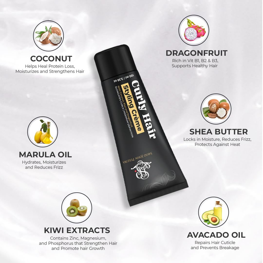 Prolixr Curly Hair Cream for Wavy & Curly Hair - Hydrating & Defining Treatment with Shea Butter, Avocado Oil & Coconut - Moisturizes, Nourishes & Protects Curls - 100ml - Perfect for Daily Styling & Frizz Control
