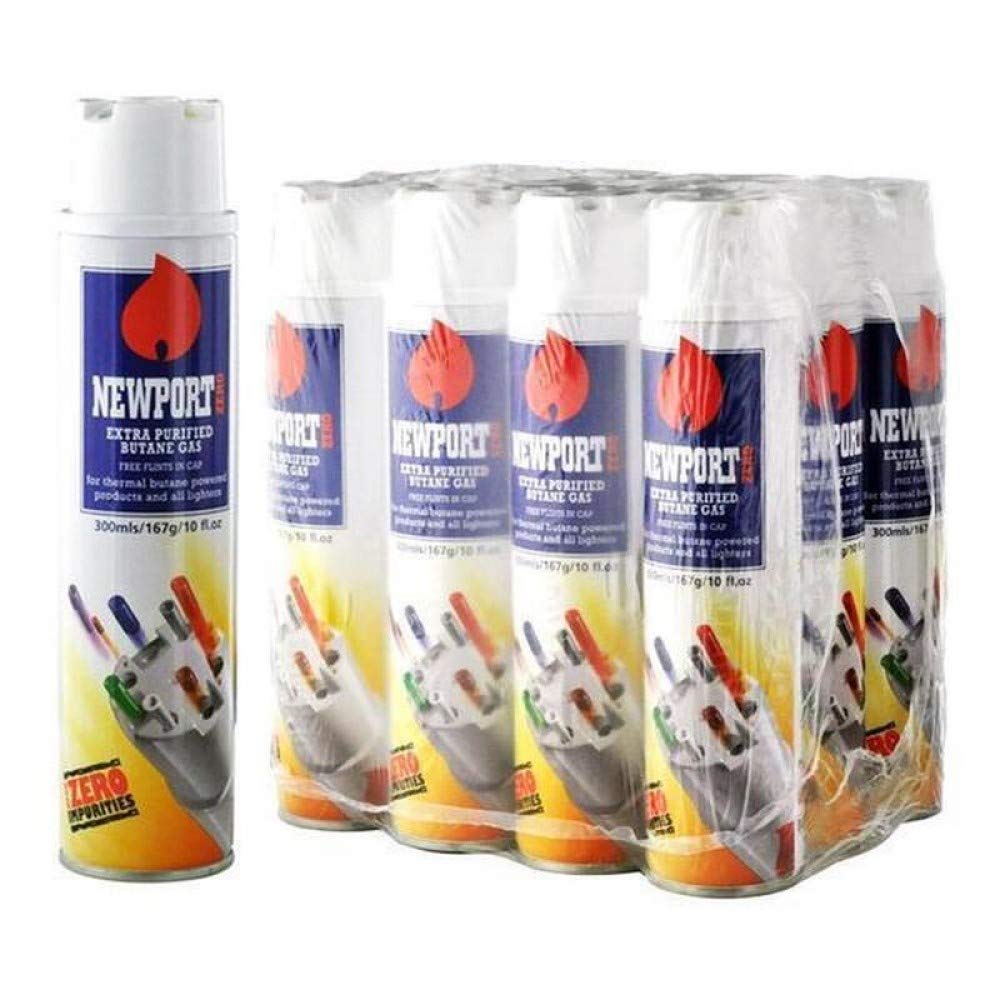 Premium Newport Zero Butane Refill for Lighters - 300ml (12 Pack) | High-Purity Fuel for Cigarette Lighters, Torches & Camping Gear | Fast, Clean Burning Butane Gas for Smooth Flame Performance