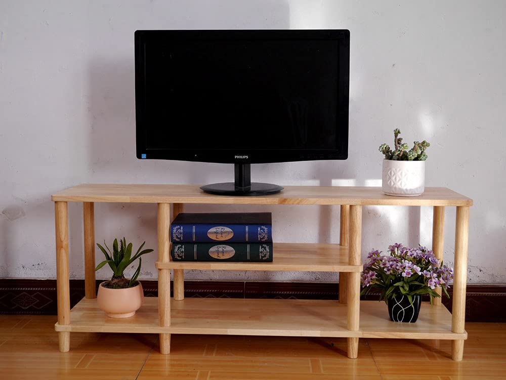Solid Wood TV Stand for 48 Inch TV - Turn-S-Tube Wide Entertainment Center with Lacquer Finish | Natural Wood TV Cabinet for Living Room, Bedroom & Home Theater Setup
