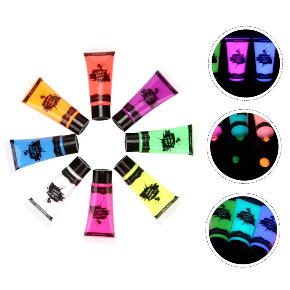 KALLORY 8-Piece Fluorescent Face Paint Set - Safe Washable UV Glow Makeup for Kids | Halloween Costume Party, Carnival & Cosplay | Neon Body Paint for Face & Skin