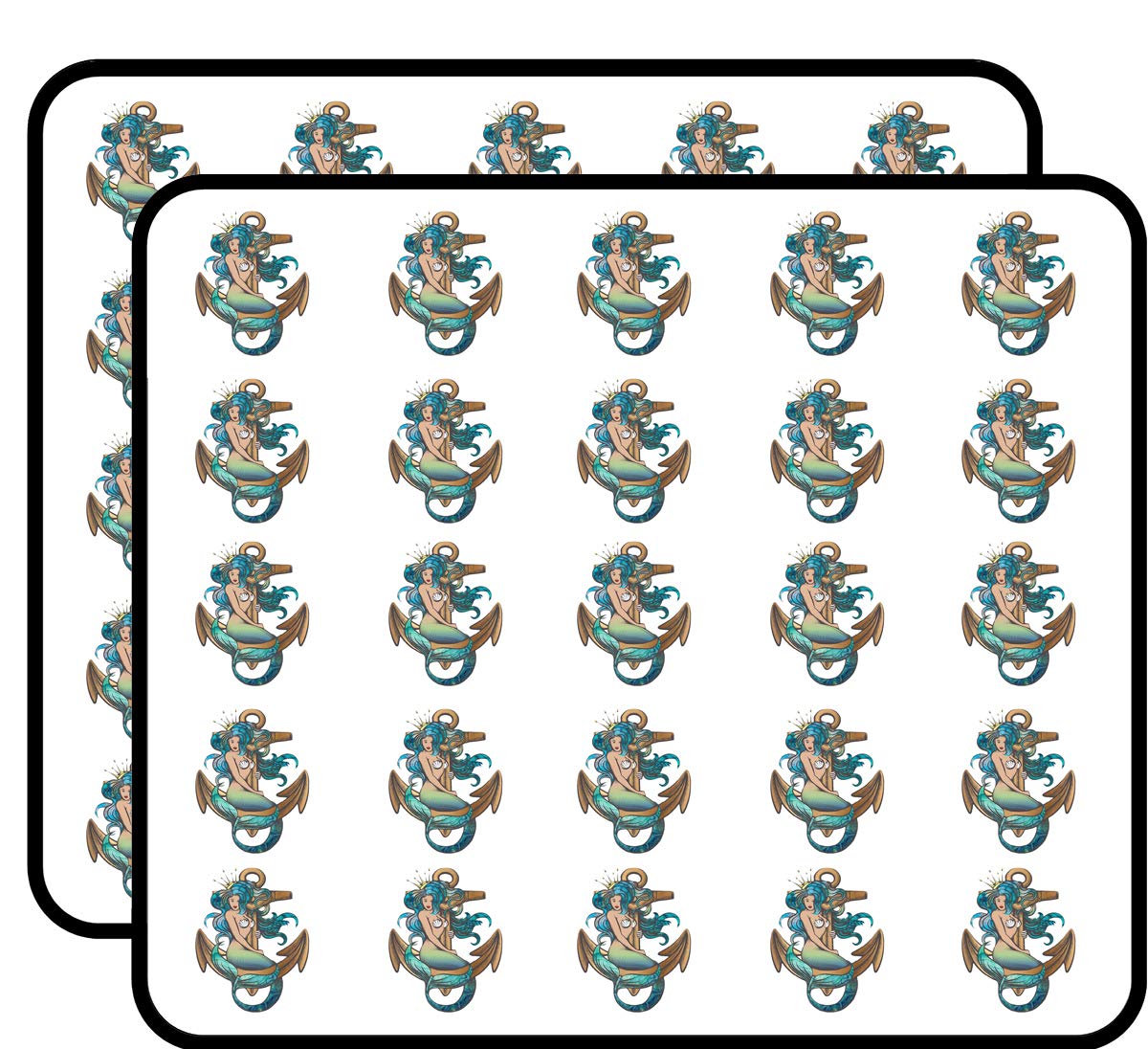 50 Pack Mermaid Anchor Vinyl Stickers - 1 Inch Waterproof Decals for Laptop, Car, Phone, Water Bottle & DIY Crafts - Durable Adhesive for Indoor & Outdoor Use