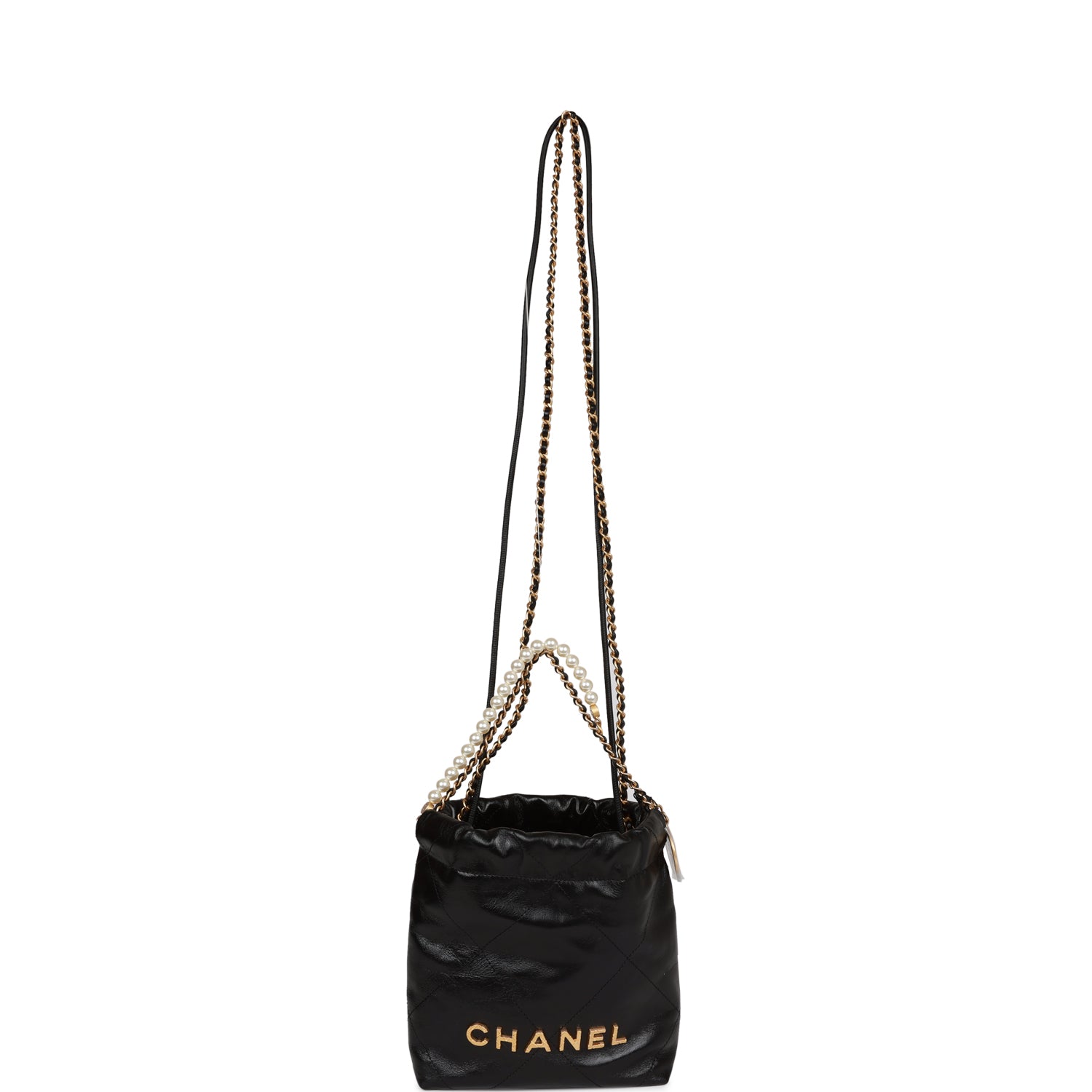Chanel Mini 22 Bag Black Calfskin Leather with Pearl Antique Gold Hardware - Luxury Crossbody Bag for Women, Perfect for Parties & Evening Events