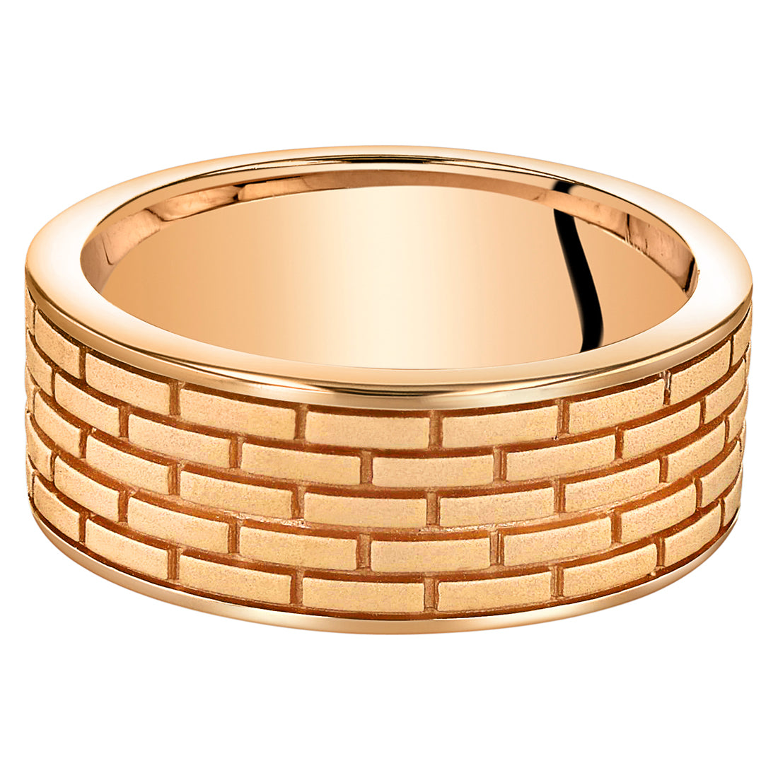 Men's Rose Gold Sterling Silver Brick Pattern Band Ring - 8mm Wide, Size 9 - Perfect for Weddings, Anniversaries & Everyday Fashion Jewelry