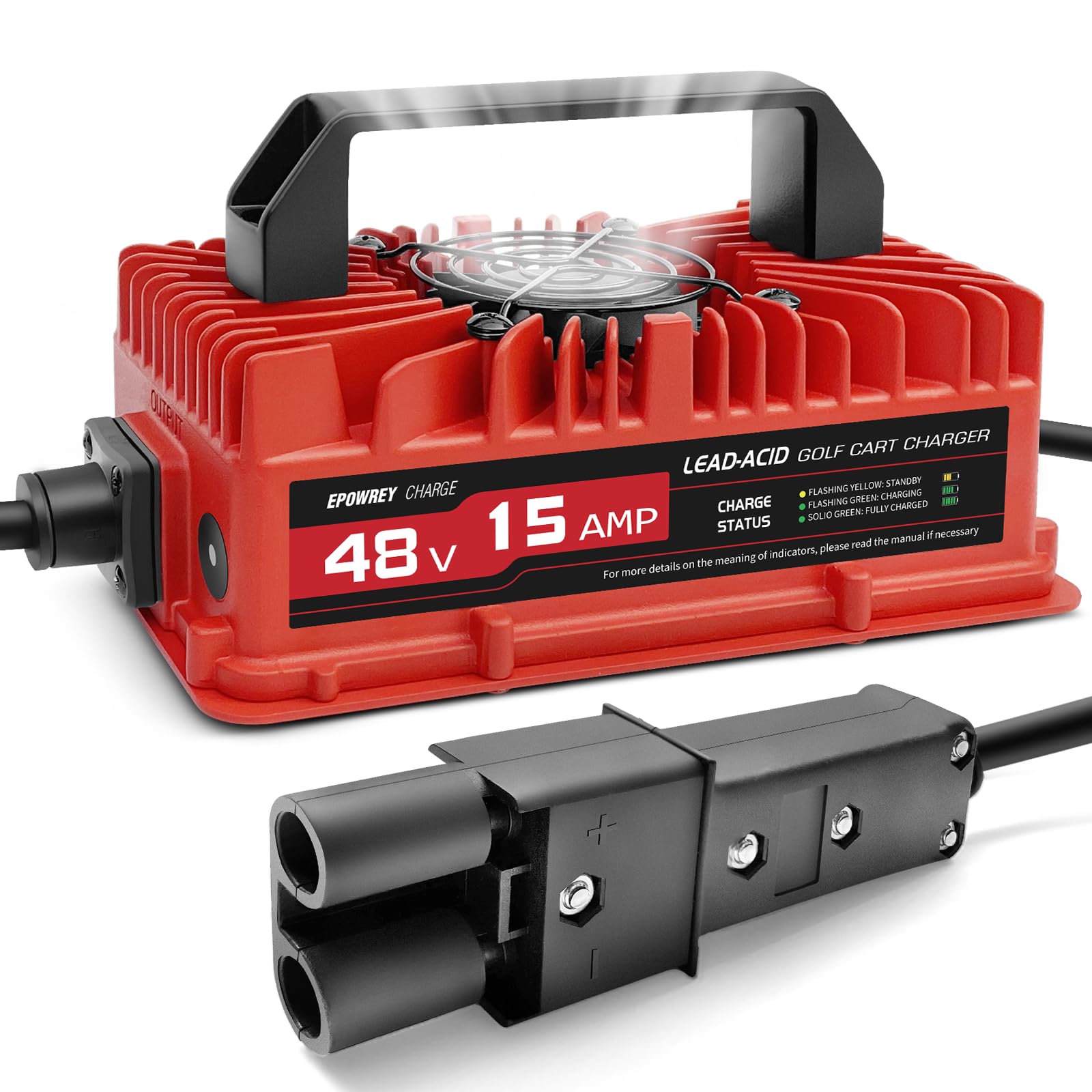 48V 15A Golf Cart Battery Charger for Yamaha G19 G22 Models | 2-Pin Plug Connector | Fast Charging for Club Car, EZGO & More | Perfect for Home, Golf Course & RV Use