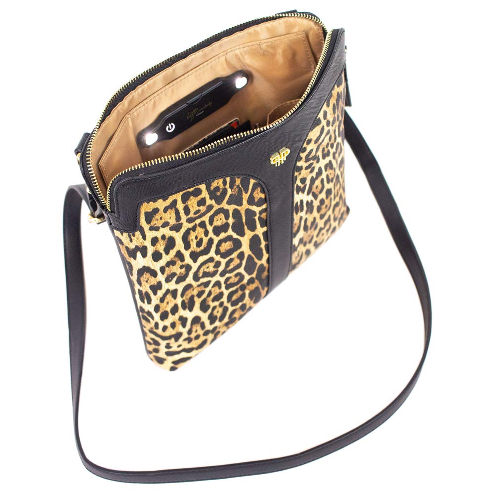 Women's Black Leopard Crossbody Bag with Light - Perfect for Night Out