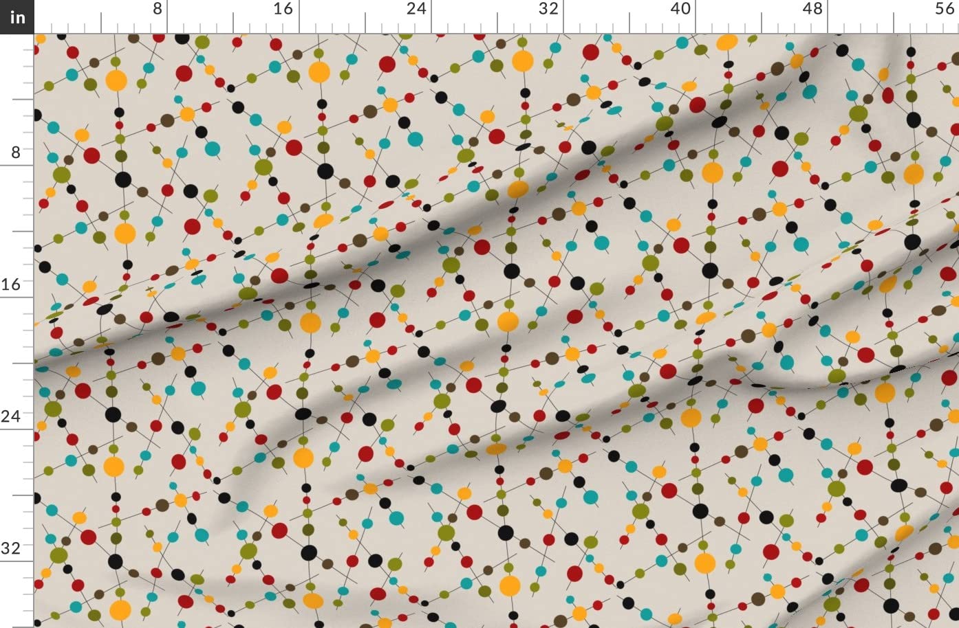 Bubbles Sticks Mid Century Modern Abstract Circles Retro Vintage Dots Printed Fleece Fabric by The Yard - Soft & Durable for Sewing Blankets, Loungewear, DIY No-Sew Projects - Perfect for Home Decor, Baby Clothes & Crafting