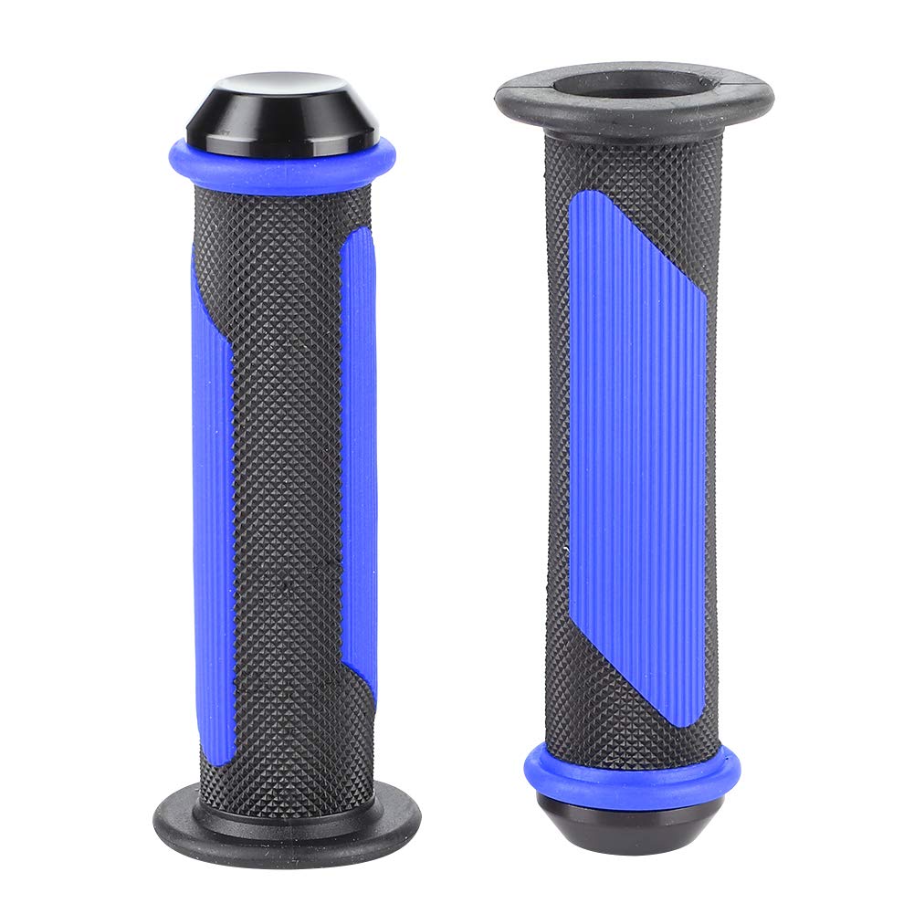 Qiilu 22mm Non-Slip Rubber Motorcycle Handlebar Grips - Shock-Absorption Comfort Hand Grip with Bar End Thruster for Enhanced Control and Safety (Blue) - Perfect for Urban Commuting and Long-Distance Touring