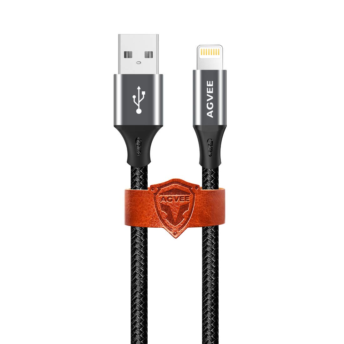 AGVEE 2 Pack 15ft Extra Long iPhone Charger Cable - Braided Lightning Cable with Fast Charging & Unbreakable End Tip - Compatible with iPhone 11 Pro Max/X/XS/XR/10/8/7/6/6S - Case Friendly Dark Gray - Perfect for Home, Office, Car & Travel Charging