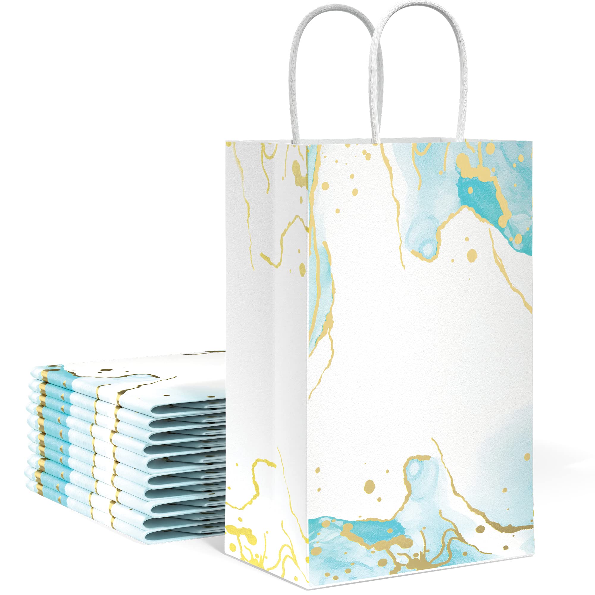 10 Pack Designer Gift Bags with Handles - Assorted Sizes & Colors - Luxury Wedding Welcome Bags, Bridesmaid Gifts, Birthday Party Favors for Women - Perfect for Bachelorette Parties, Baby Showers & Special Events (Medium, Light Blue)