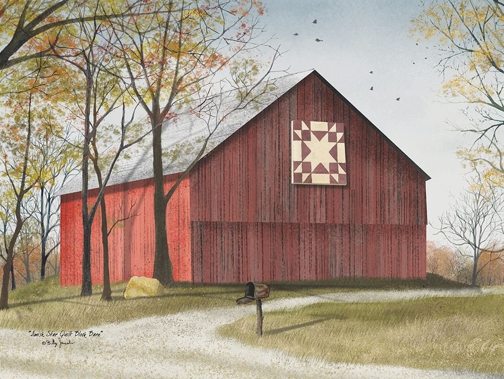 Star Quilt Barn Photo Print Poster - 36x24 Inches, Multi-Color Wall Art for Home & Office Decor | Vintage Farmhouse Style, Perfect for Living Room, Bedroom, or Country Themed Spaces
