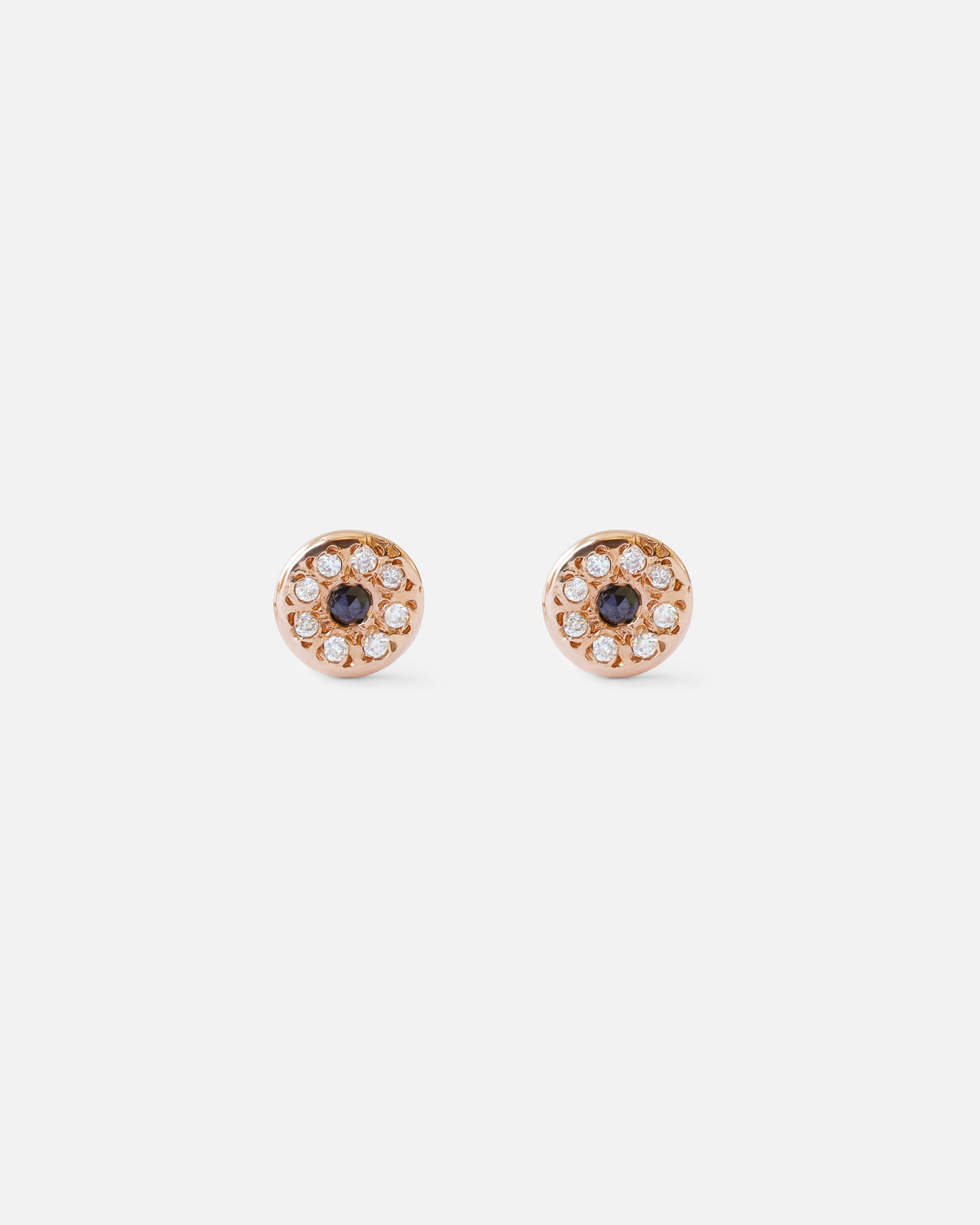 White & Black Diamond Stud Earrings - Rose Gold Plated Disk Earrings for Women | Perfect for Weddings, Parties & Everyday Elegance
