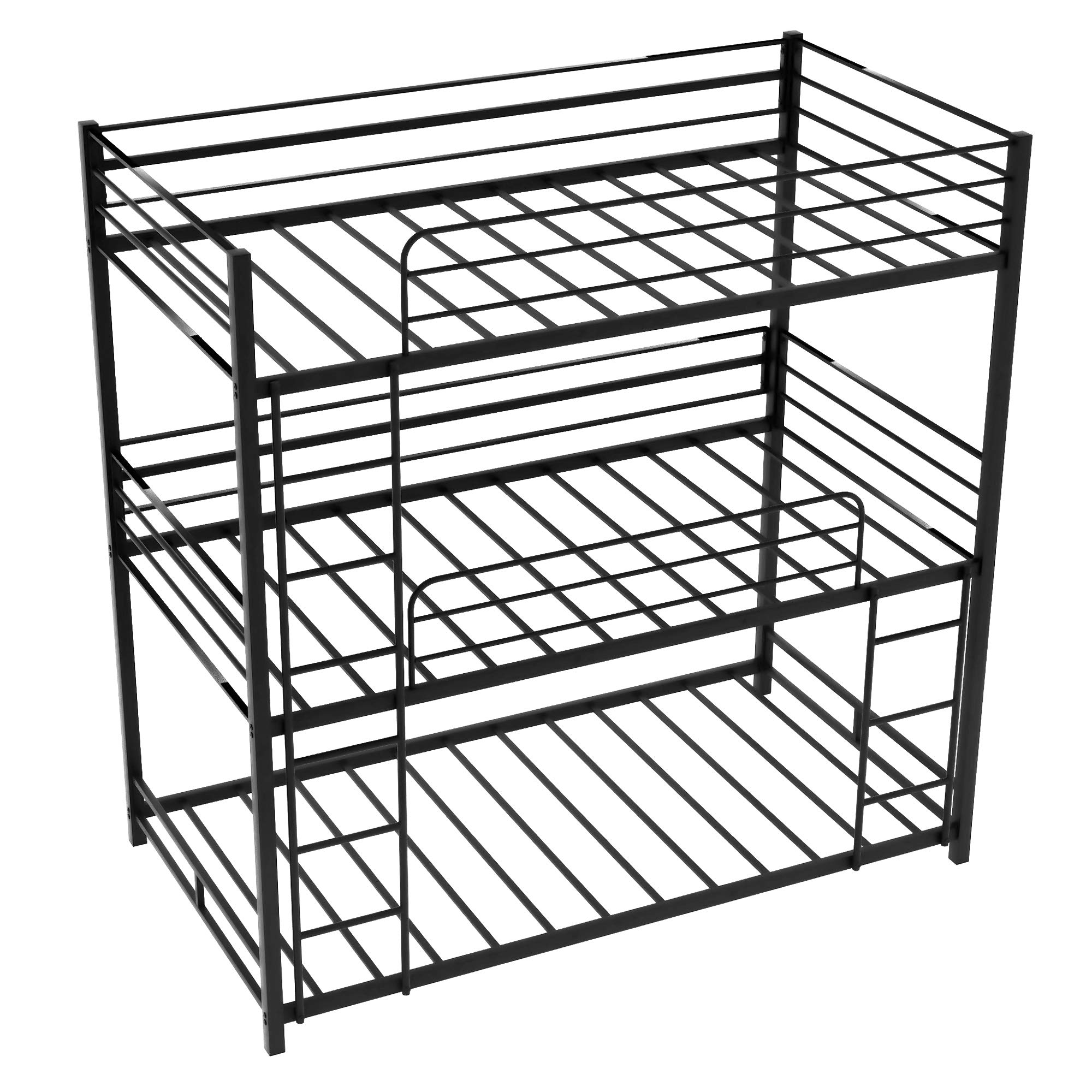 P PURLOVE Metal Triple Bunk Bed for Kids & Teens - Twin Over Twin Bunk Bed with Ladder & Safety Guardrail - 3 Tier Twin Size Bunk Bed for Bedroom, Living Room or Dorm - Easy Assembly with Included Slats (No Box Spring Needed) - Space Saving Solution for Shared Kids Rooms & Sleepovers