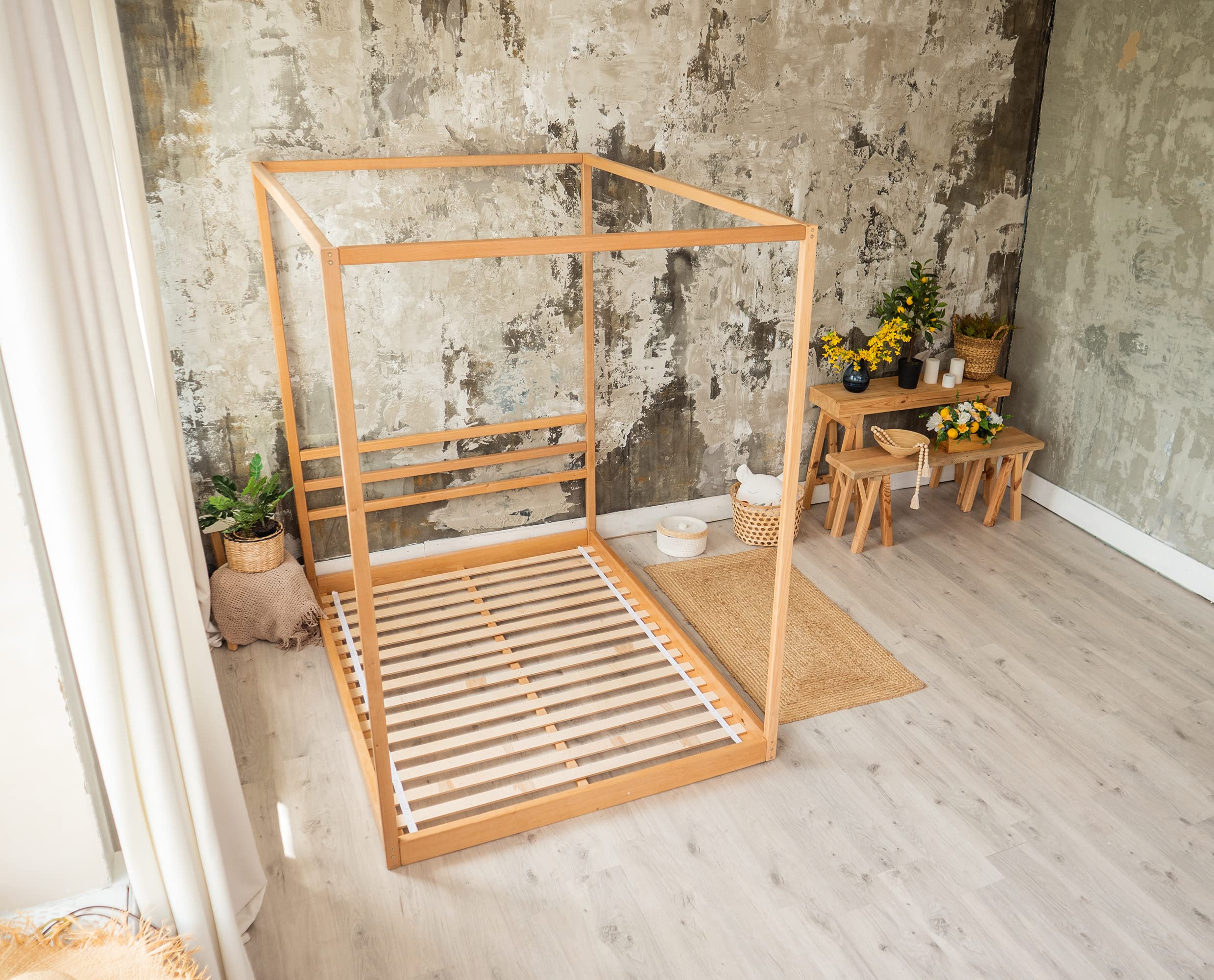 Montessori Floor Bed Twin - Canopy Platform Toddler Bed for Kids Room & Play Area