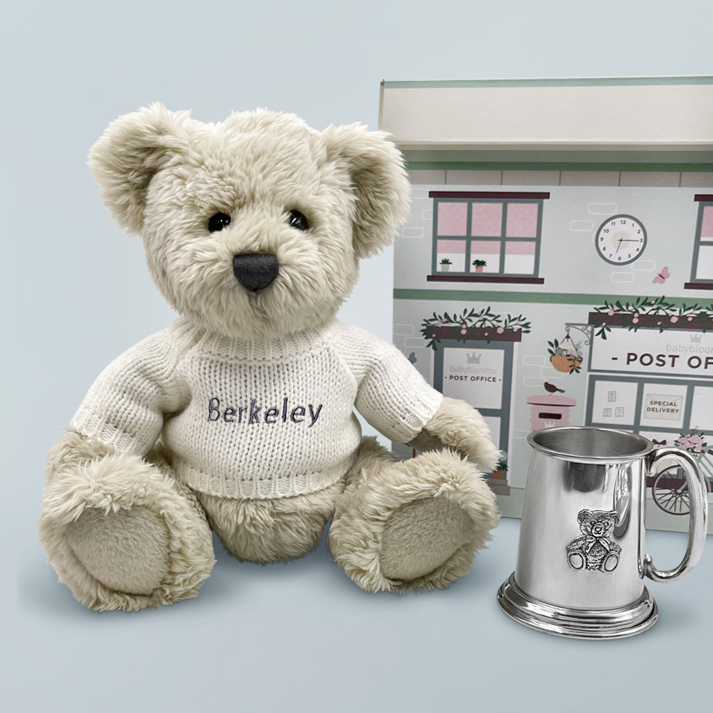 Personalized Little Treasures Berkeley Bear with Keepsake Tankard - Perfect Baby Shower Gift, Christening Present & Nursery Decor for Newborns