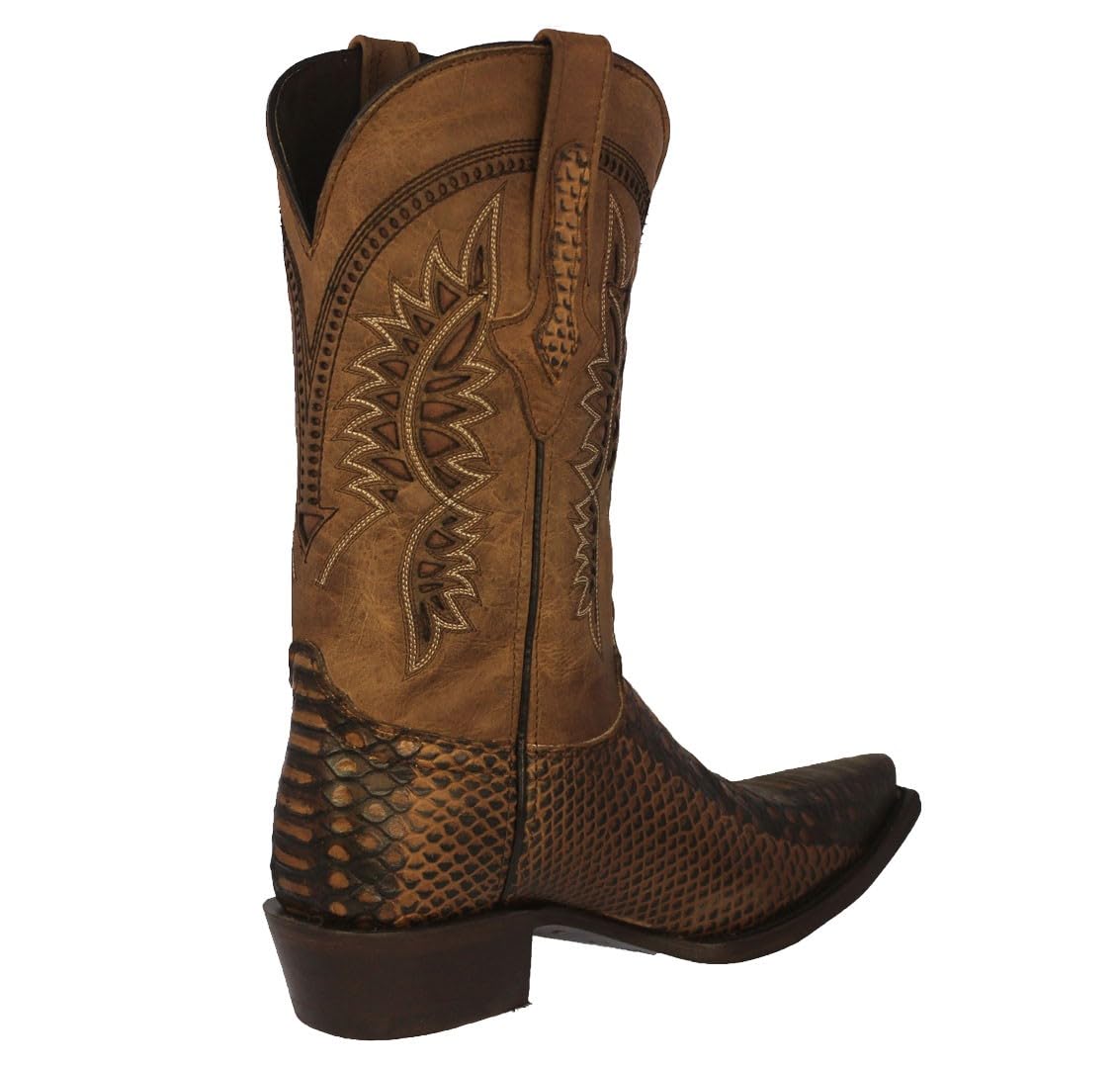 Texas Legacy Men's Honey Brown Western Leather Cowboy Boots - Snake Print Snip Toe for Rodeo, Country Dance & Western Fashion