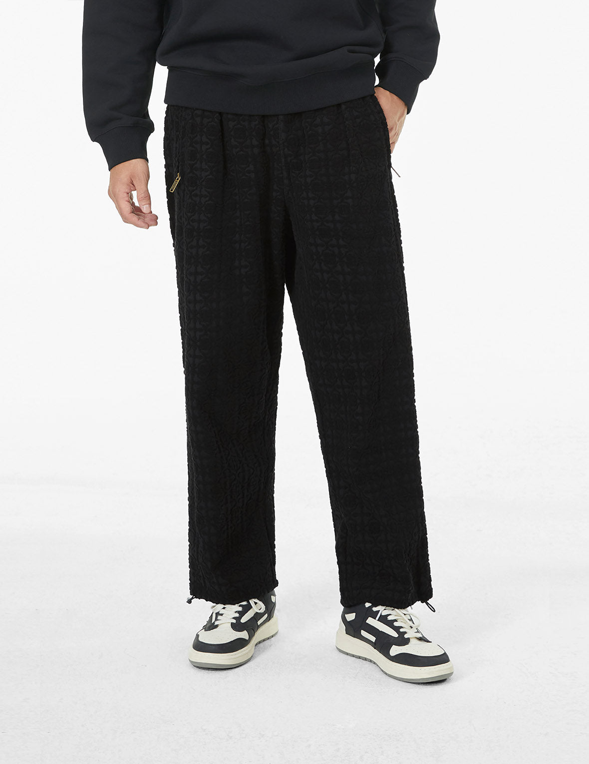 Premium Allover Kamon Jacquard Relaxed Fit Sweatpants - Comfortable Lounge Pants for Men & Women - Perfect for Yoga, Home Wear, and Casual Outings