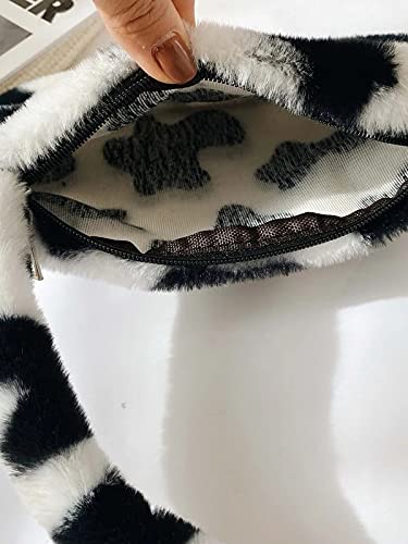 Women's Fluffy Faux Fur Cow Print Shoulder Bag - Trendy Clutch Purse & Underarm Handbag with Zipper - Stylish Satchel Tote for Parties, Date Nights & Casual Outings