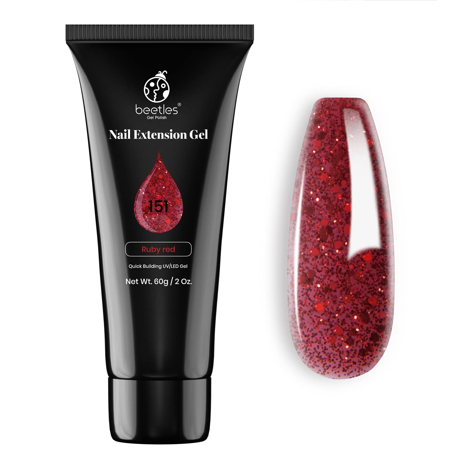Beetles Wine Red Glitter Builder Gel - 60g DIY Nail Extension for Salon & Home - Perfect for Halloween & Thanksgiving