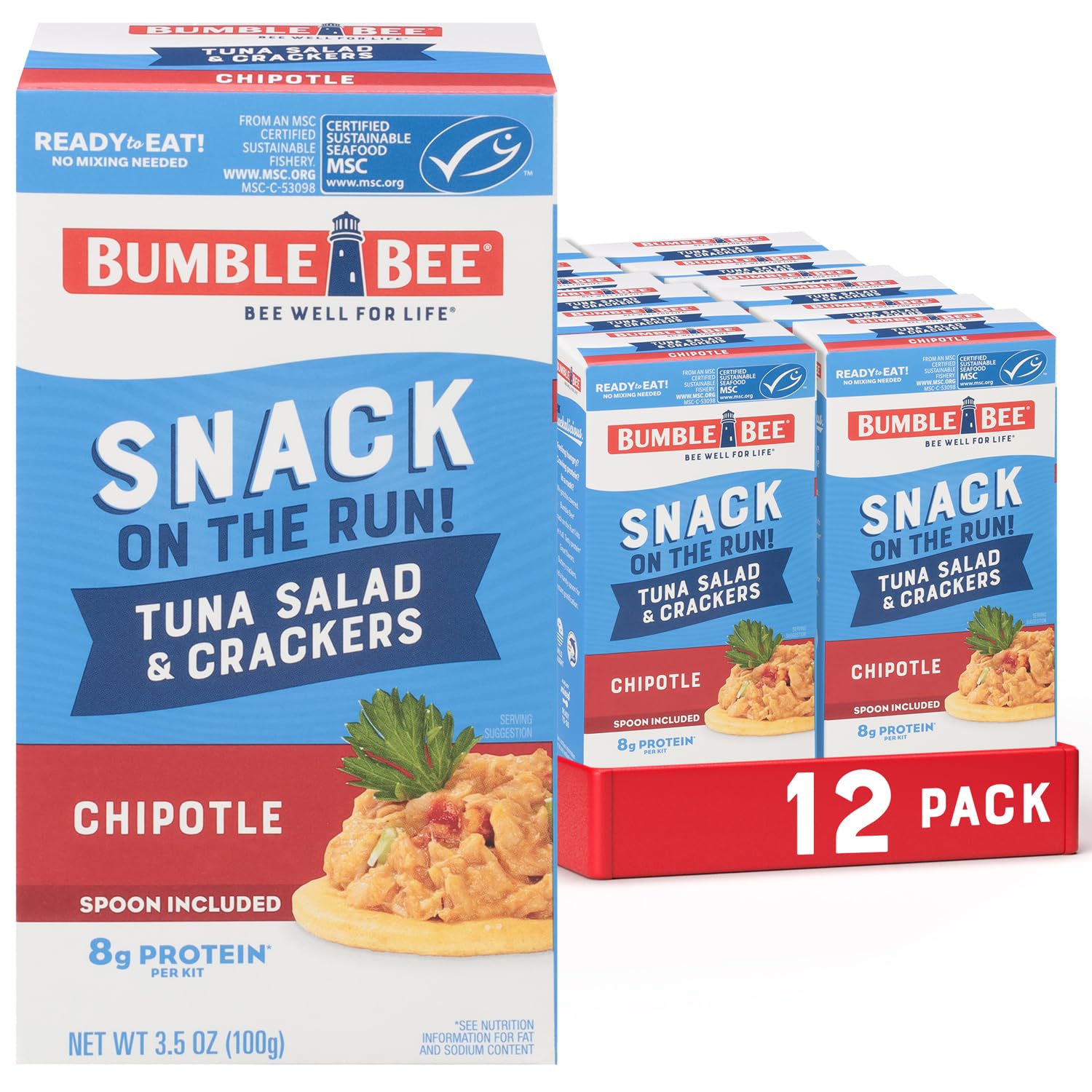 Bumble Bee Chipotle Tuna Salad with Crackers Kit - 3.5 Oz, Pack of 12 | Wild Caught, Ready to Eat Protein Snack with Spoon | Shelf Stable, Convenient for Office Lunch, Hiking & Road Trips
