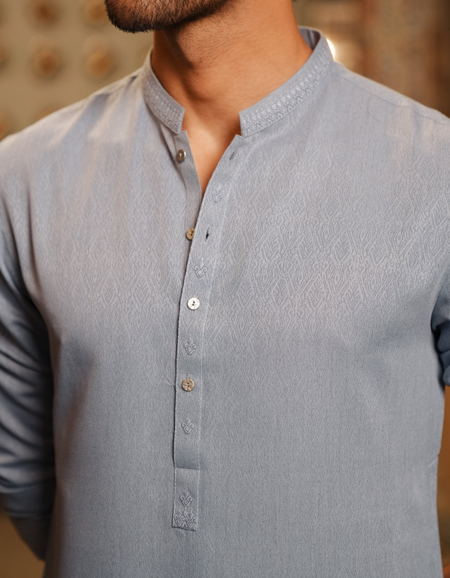 Blended Grey Kurta by J. Junaid Jamshed | Premium Cotton Men's Traditional Pakistani Shirt | Perfect for Eid, Weddings & Casual Wear