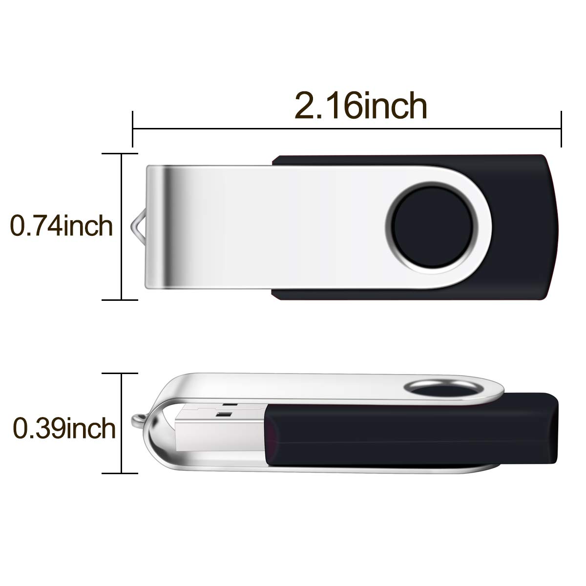 5-Pack 64GB USB Flash Drives - Metal Swivel Thumb Drives with Lanyards for Office & School