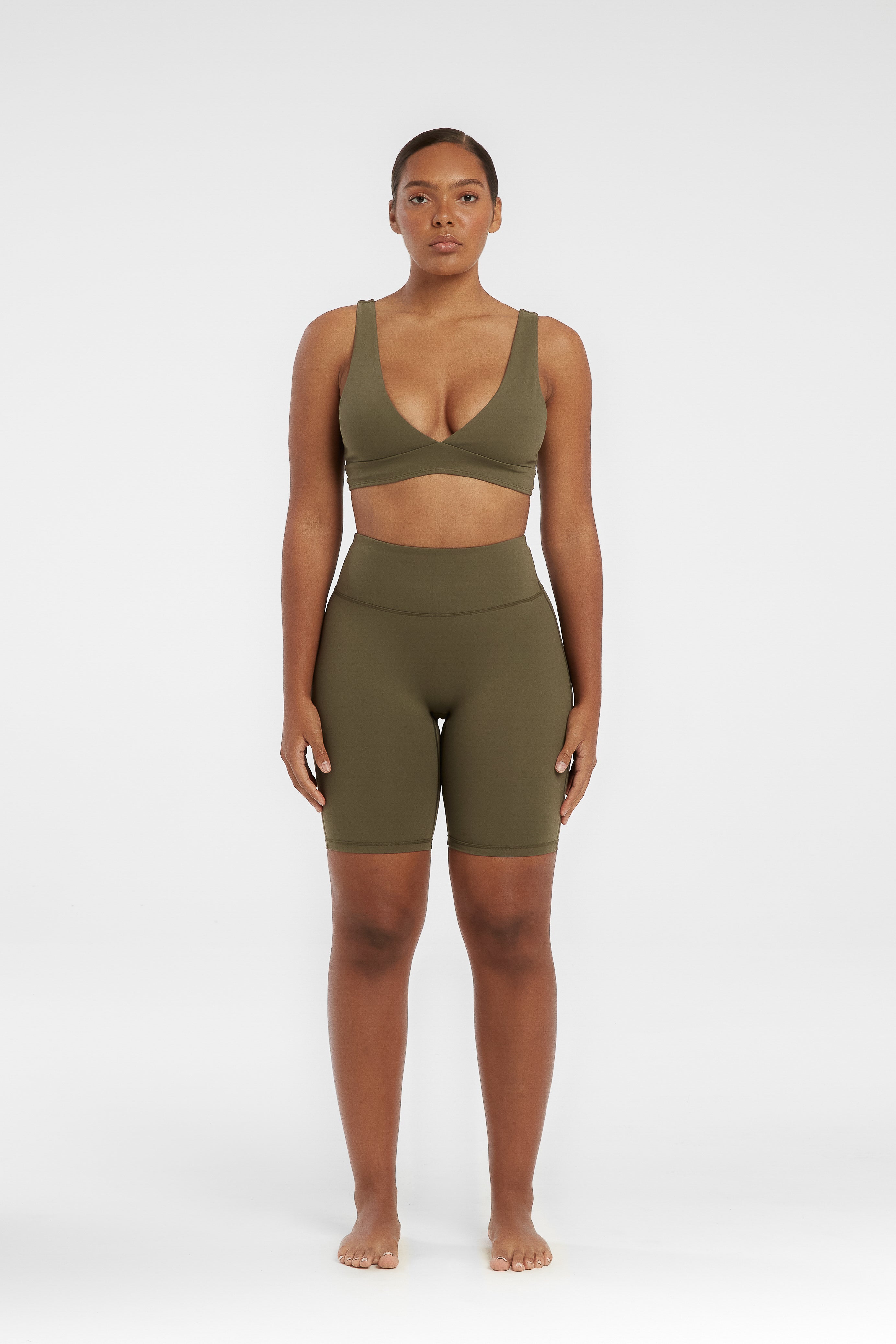 High Waist Sculpting Bike Shorts for Women - Tummy Control & Stretch Comfort - Perfect for Cycling, Workouts & Lounge Wear - Army Green