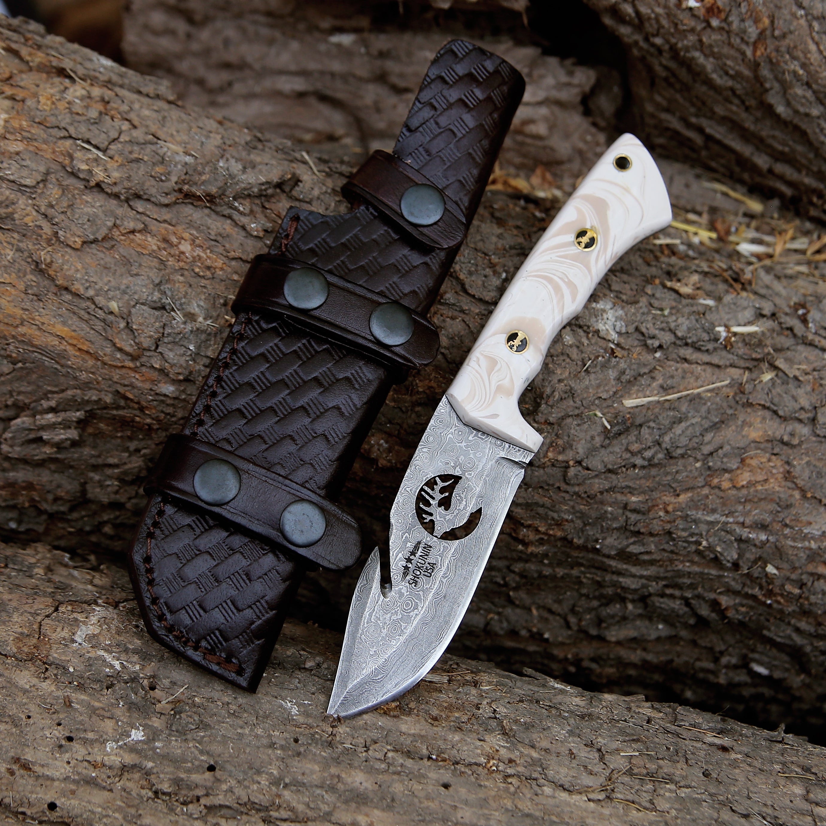 Premium Gut Hook Knife with Pearl Resin Handle - Hunting, Fishing & Outdoor Survival Tool - Perfect for Game Dressing, Camping & Bushcraft