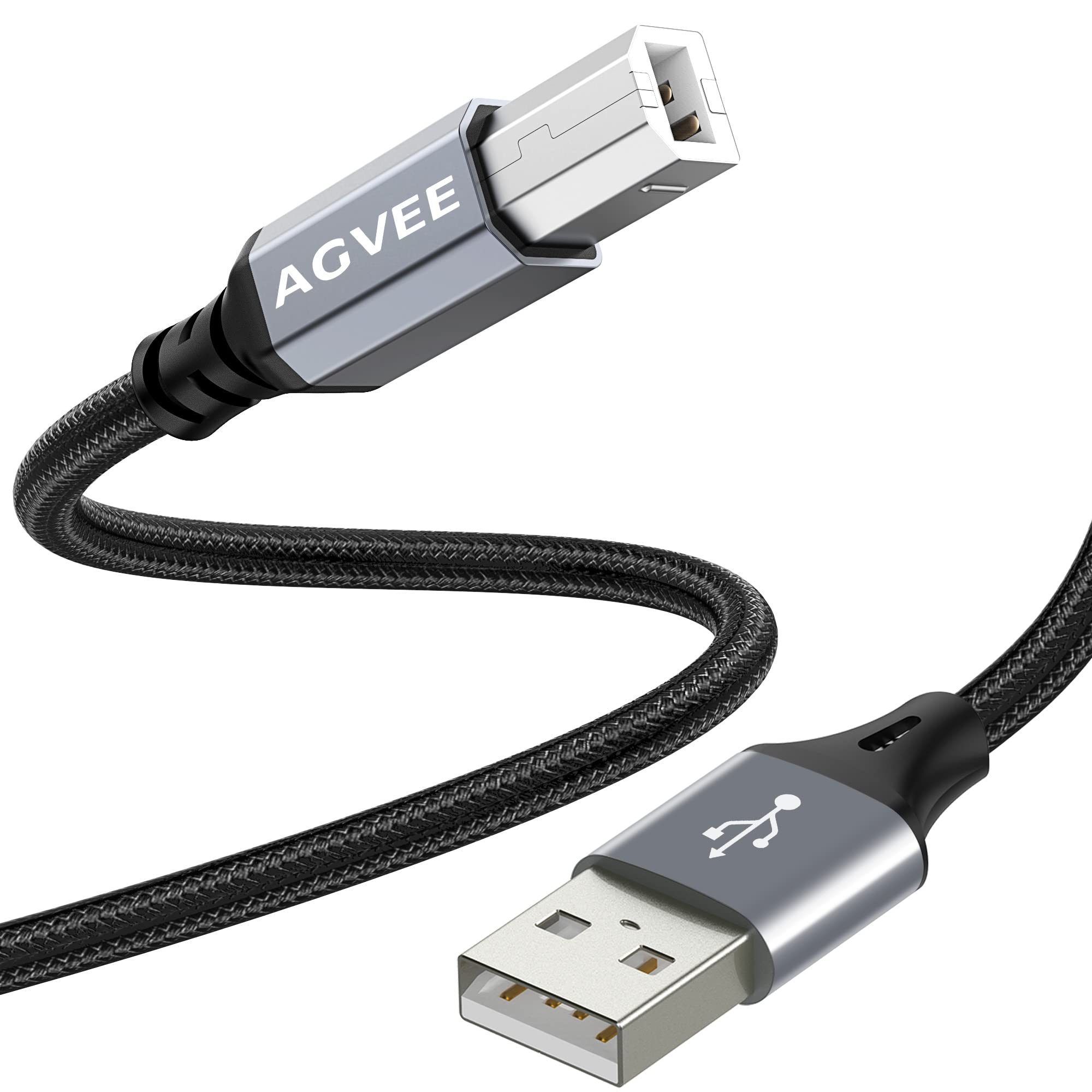 2 Pack 6.6ft USB Printer Cable A to B - Braided Durable MIDI Cable for HP Canon Epson Brother Printers, Piano, MIDI Controller & Keyboard, Audio Interface Recording - Dark Gray | Perfect for Home Office & Music Studio Setup